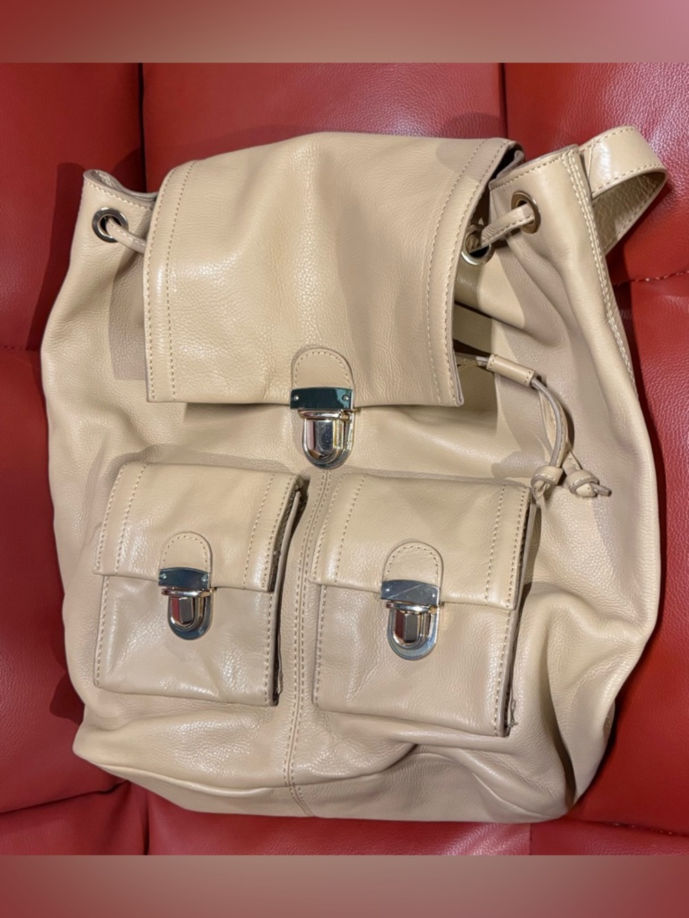 Accessorize Beige Flap Backpack with Front Pockets